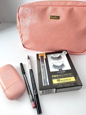 Eylure Magnetic Lashes + Tarte Pink Cosmetic Pouch, Makeup for Bridal or Evening
